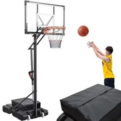FirstAsk 44" Portable Basketball Hoop & Goal Outdoor 4.9-10 ft. Height Adjustable for Kids/Teens/Adults, HDPE Backboard Material