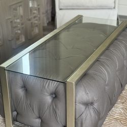Tufted Ottoman With glass Table 