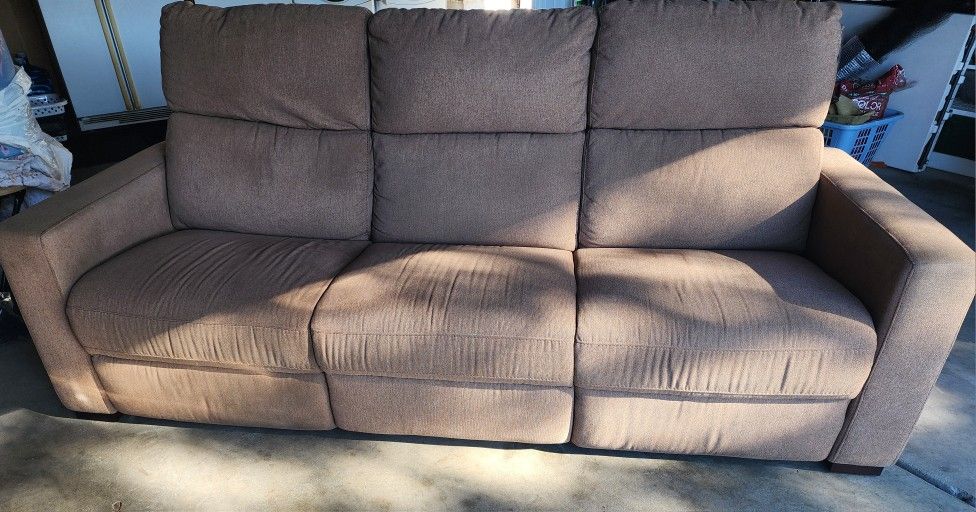 Beige Power Reclining Sofa Couch