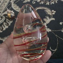 Vintage Red Swirled Egg Paperweight 