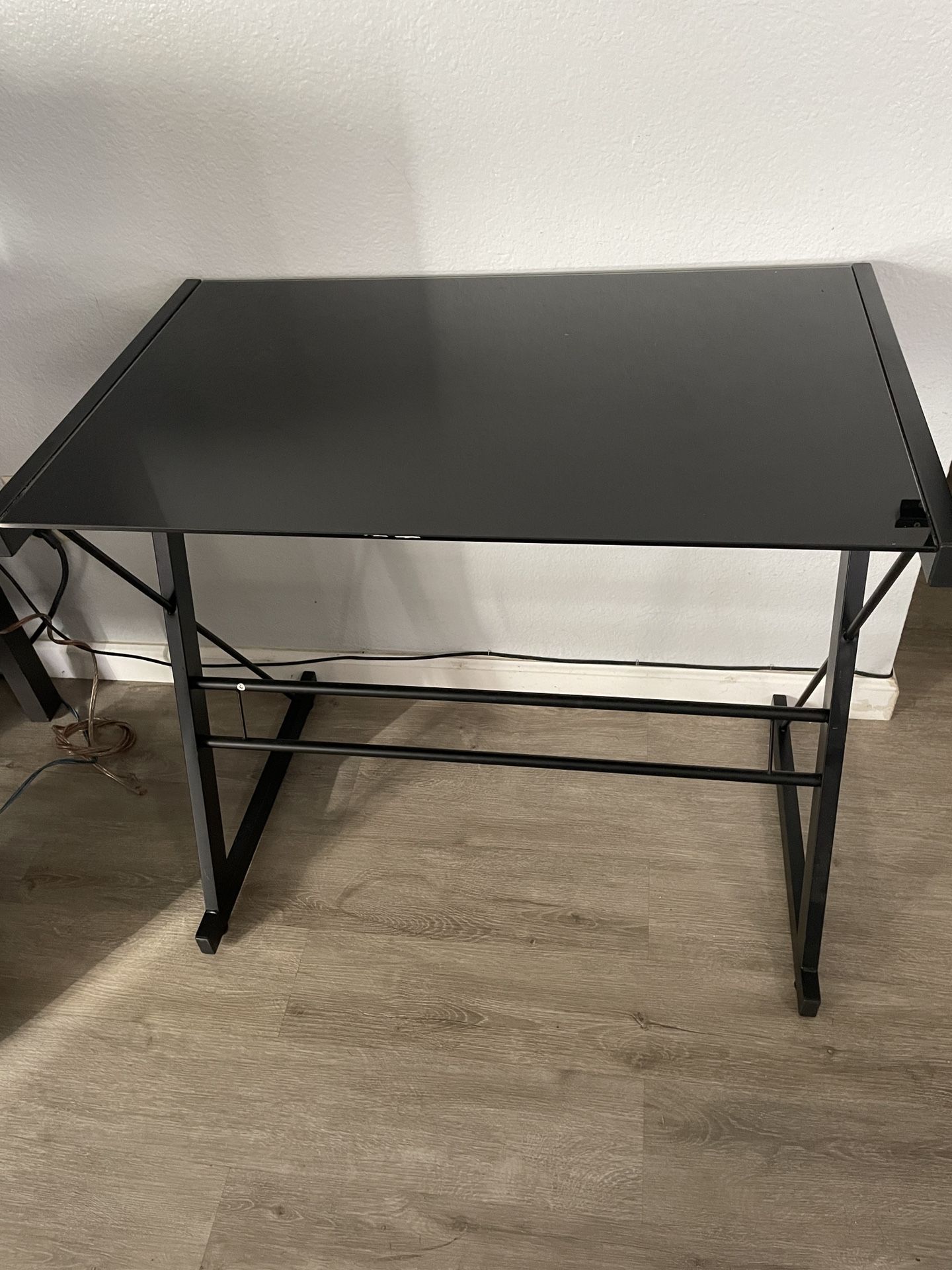 Small Metal Glass-Top Desk 31.5”L x 20”W x 29”H
