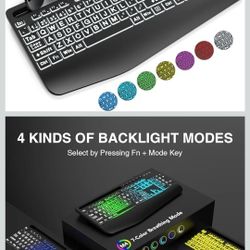 Wired Keyboard, Keyboard with 7-Color & 4 Modes Backlit