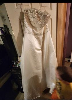 Demetrios Wedding Dress & David Bridal Bridesmaid Dress