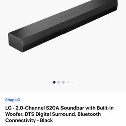 LG - 2.0-Channel S20A Soundbar with Built-in Woofer, DTS Digital Surround, Bluetooth Connectivity - Black (Open Box)