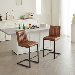 Brown Faux Leather Counter Stools Set of 2