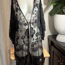 ORIGAMI by Vivien Leopard Lace Cardigan  Goth Duster Western Mesh Sheer Bohemian