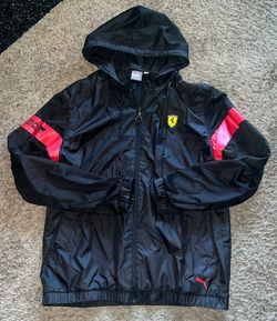PUMA Ferrari Scuderia Windbreaker Jacket Black Red Nylon Glanz Mens Size XL