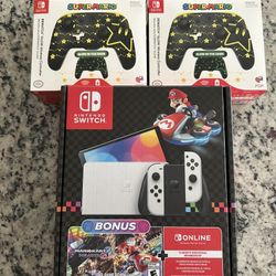 Nintendo Switch OLED + 2 PDP Glow Controllers – Mario Kart Bundle (code used)
