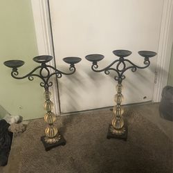 Pair Of Candle Holders (Each Holds Three)