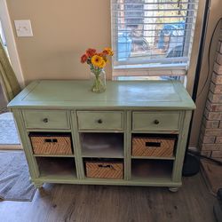 Green wood cabinet table shelf