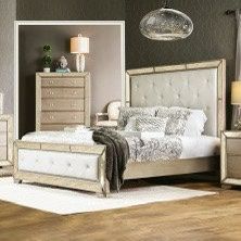 Elegant Mirrored Bed - Glam Style Queen Bed Or King Size Bed
