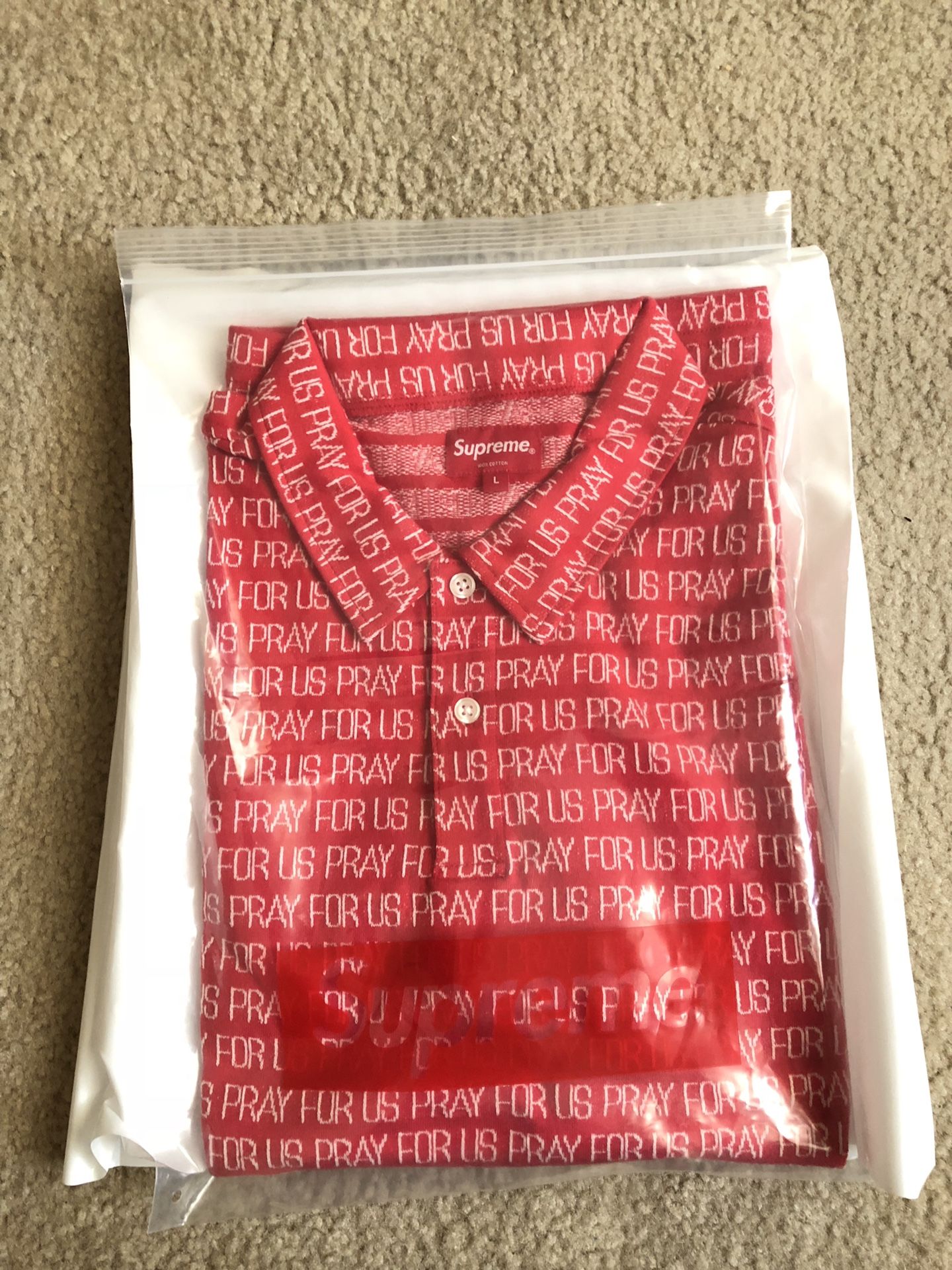 Supreme Pray For Us Jacquard Polo Red
