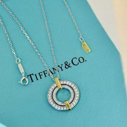 Tiffany & Co. Edge Circle Pendant Necklaces Platinum and Yellow Gold with Diamonds