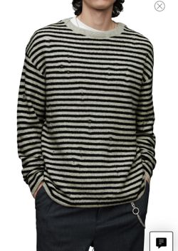 All Saints Striped Distressed Sweater 