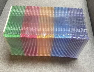 50 Pack CD DVD Hard Plastic Cases Compact Slim Jewel Assorted Colors Sealed