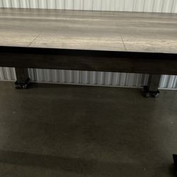 Used Rustic Style Gray Oak Dining Table With A Leaf