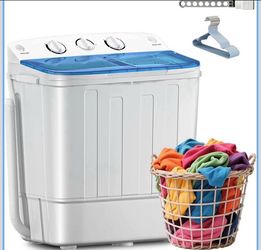 Erivess Compact Mini Twin Tub 18lbs Washing Machine with Drying Rack,