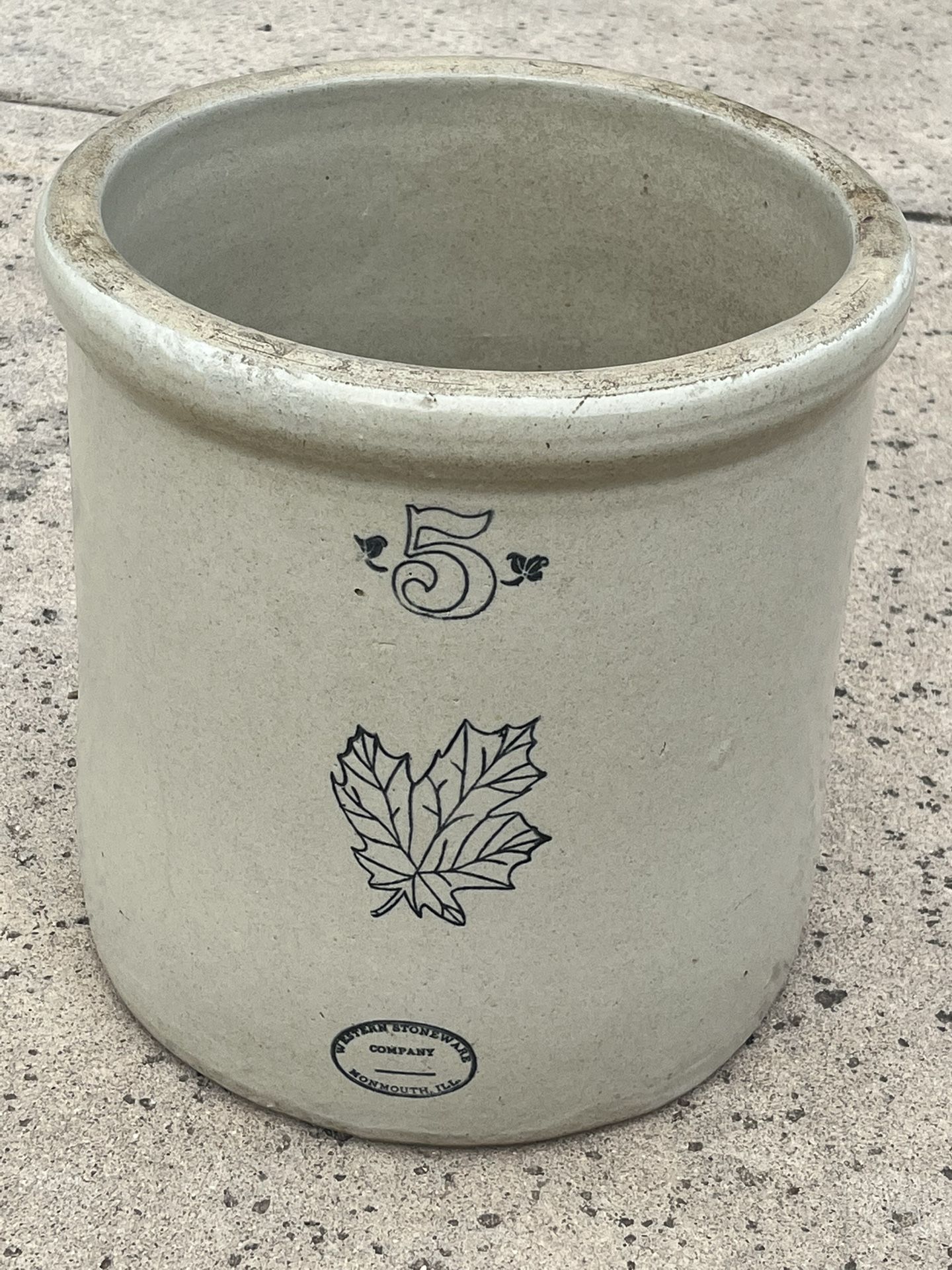 Antique 5 Gallon Crock Western Stoneware Company Monmouth, ILL