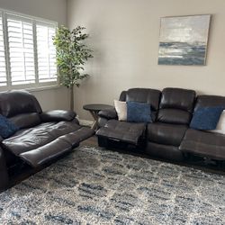 Kent Brown Leather Power Recliner Sofa, Loveseat And Chair