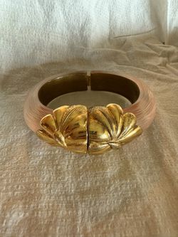 Vintage Alexis Bittar Hand-Carved Lucite & Gold Leaf Cuff Bracelet