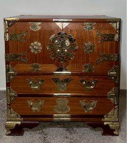 Vintage Korean Elm Burl Brass Bound Bandaji Chests - Set of 2