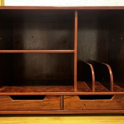 Desktop Table Cabinet Wooden Cubby Wood Drawers Brown Read Desc Office Shelf 