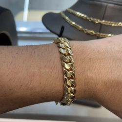 12MM 14Kt Gold Over Silver Cuban Link Bracelet 