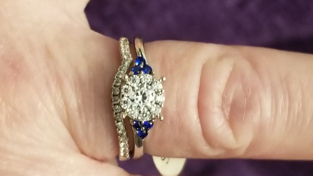 BRAND NEW SOLID 925 SILVER 2 PIECE WEDDING SET WITH WHITE CZ'S AND BLUE SAPPHIRES