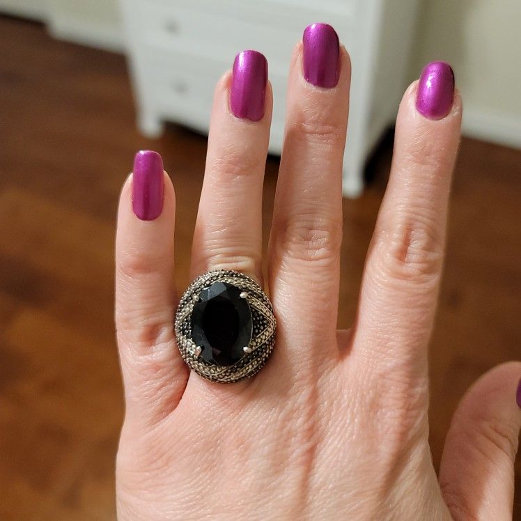 Thai Black Spinel Black Diamond Ring Size 6