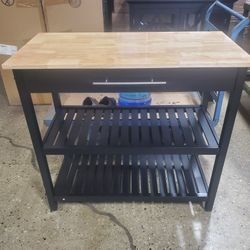 Black Kitchen Cart With Two Large Drawers For Storage 