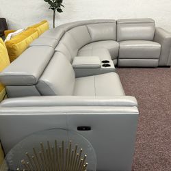 100% Real Leather Sectional With 3 Power Recliner And Console 