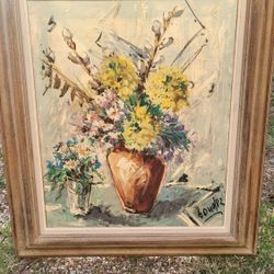 Vintage Still Life Flowers Oil Painting Signed 