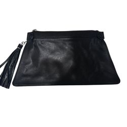 Black Leather Wristlet Clutch Makeup Bag, Pebbled Leather