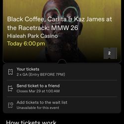 Two Black Coffee Tickets, March 28th, $70 Each