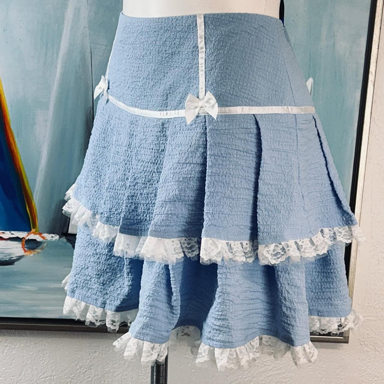SHEIN Women's Blue and White Skirt(12082)