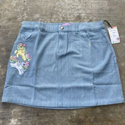 Unique Vintage x My Little Pony Denim Circle Skirt Embroidered Ponies New Defect