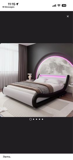 Modern Wave-Shaped LED Platform Bed