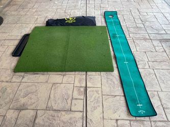 Golf practice net, mat, and putting