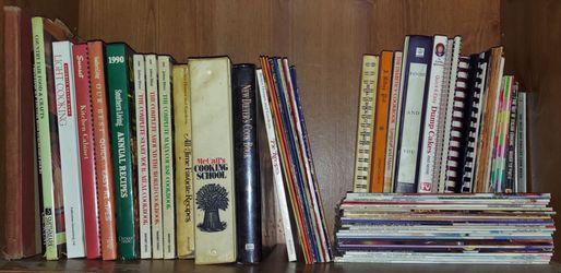 Various cookbooks and magazines