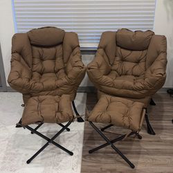 Set of 2 New Lazy Chairs with Ottomans – Brown