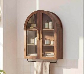 New--Bathroom Arched Wall Cabinet, 23.6" Modern Medicine Cabinet with Towel Bar