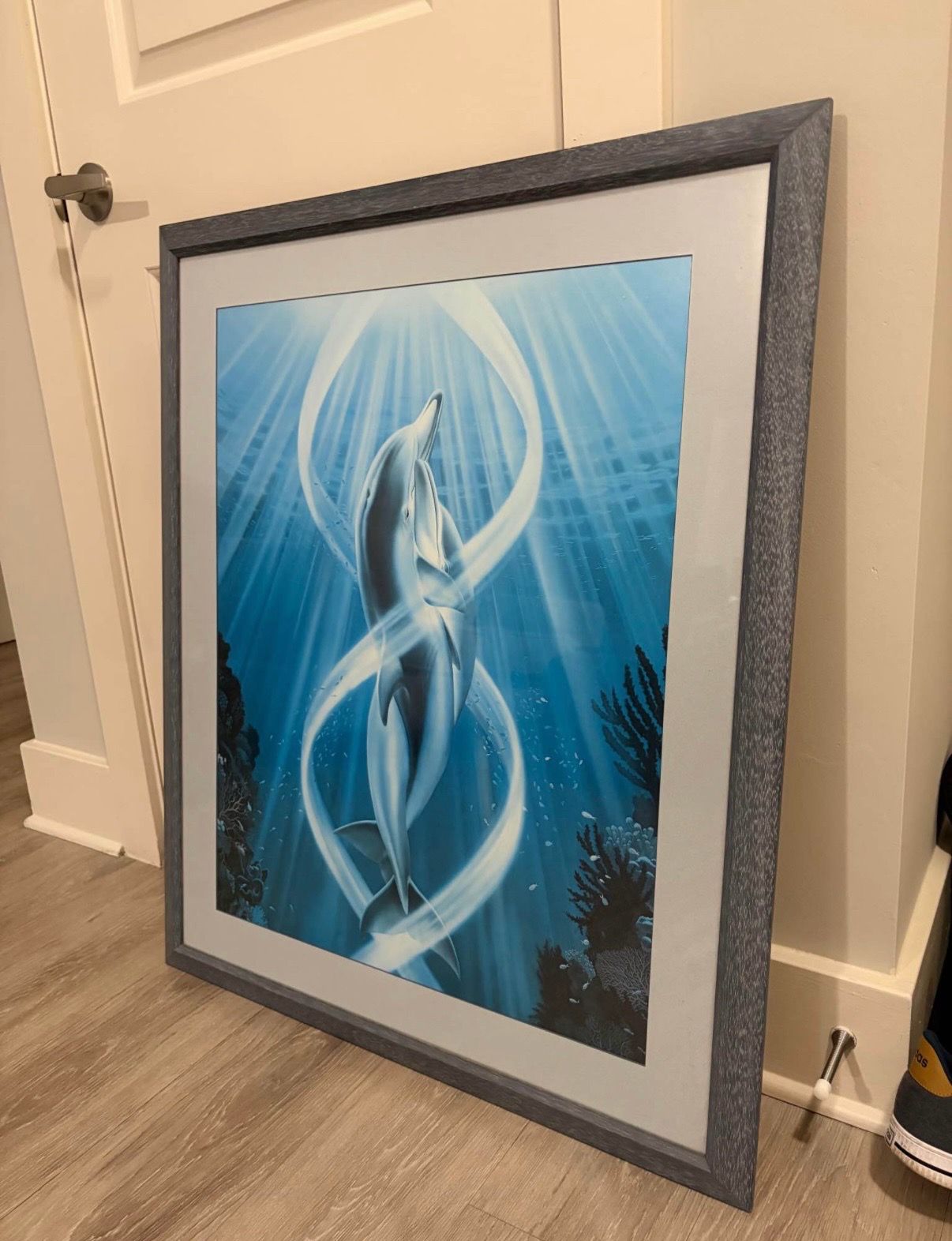 Framed Wall Art of 2 Dolphins, 2’ x 3’