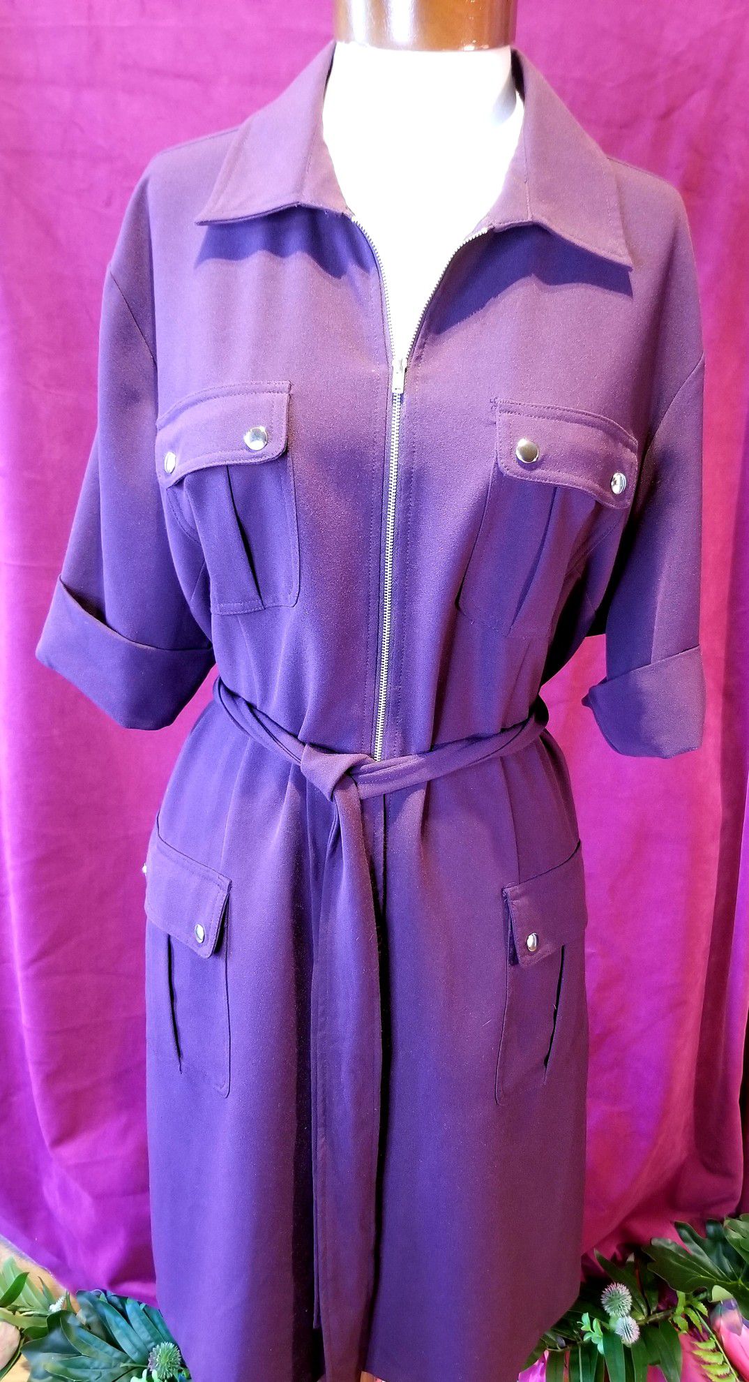 Purple Plus Size Shirt Dress 20W