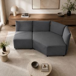 79" Gray Linen Modular Sectional Sofa w/ Chaise + Seat (Reversible & Adjustable Back)) [NEW IN BOX]  **Retails for $600