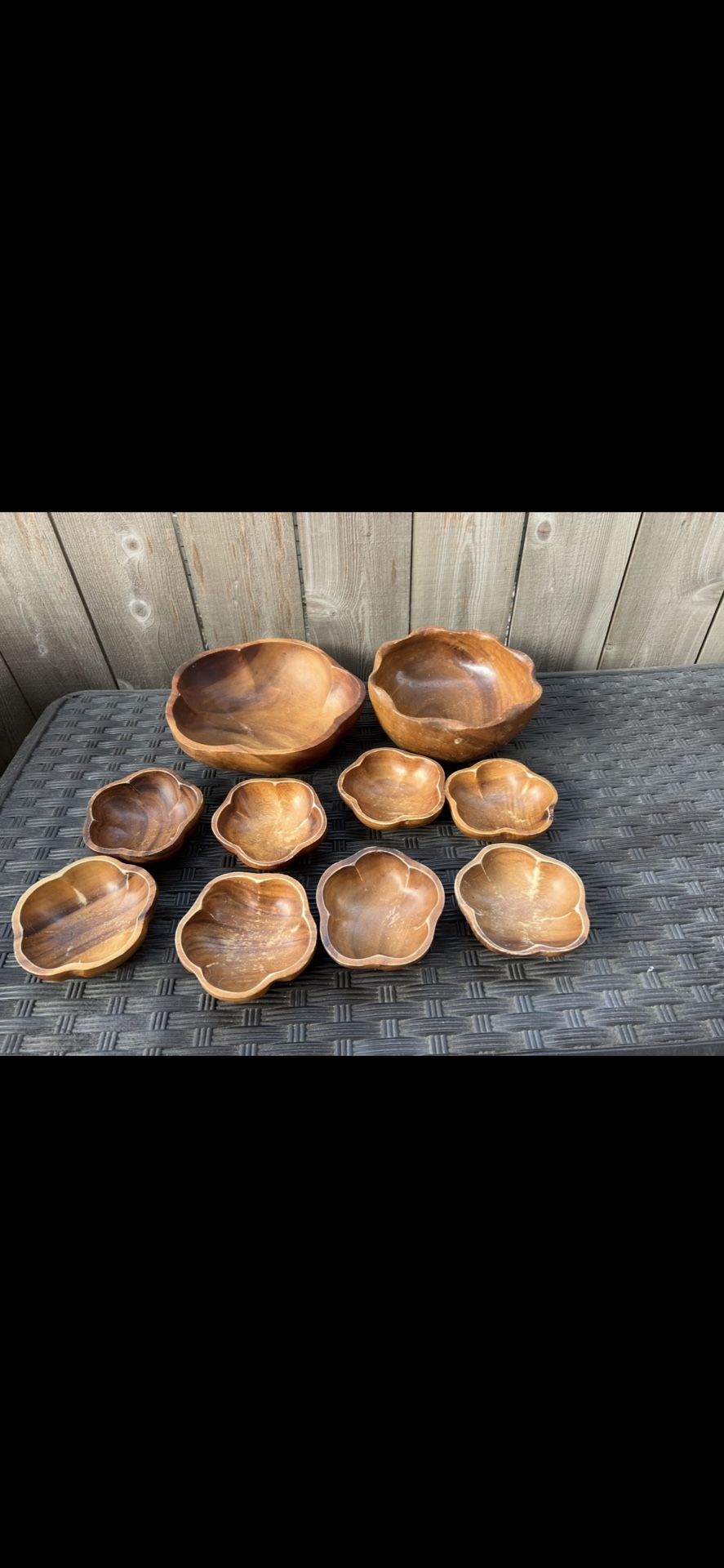 Mid-century monkey pod bowls
