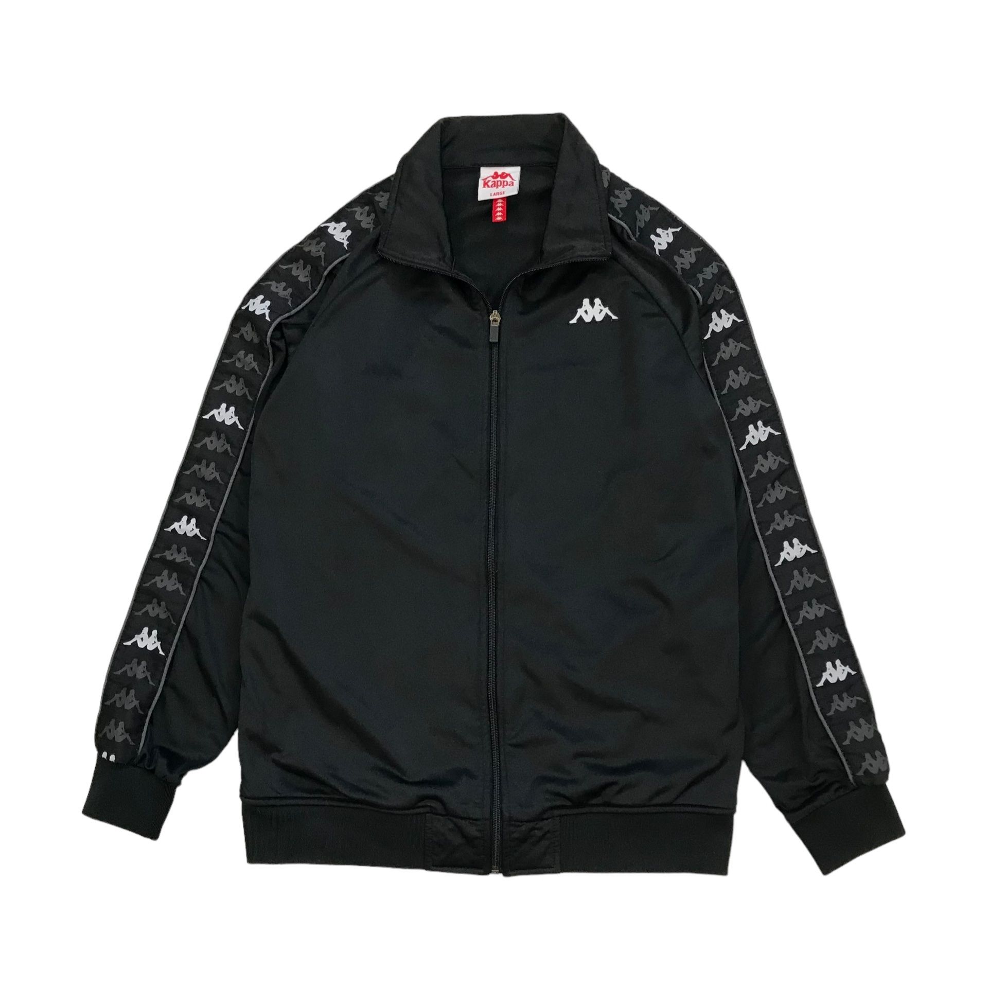 KAPPA TRACK JACKET LARGE L MENS BLACK TAPE LOGO FUTBOL SOCCER FULL 