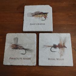 Fly Fishing Marble Stone Drink Coasters Lot Of 3 Made In USA Kentucky 