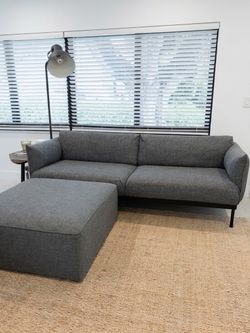 Modern Gray Fabric Sofa with Ottoman