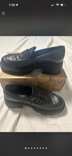Free People black leather loafers with chunky sole, size US 9.5