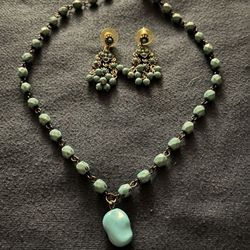 It’s A Beautiful Set Of Necklace And Earring. The Color Is Turquoise.